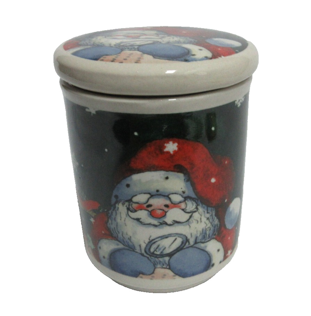 Merry Brite Christmas Ceramic Canister Santa Jar with Lid 4.5" Tall Christmas